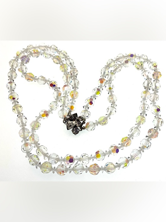 Vintage AB Crystal Double Strand Necklace Rhinestone Clasp Wedding Bridal - Picture 4 of 9